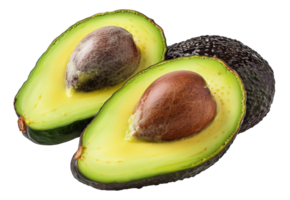 AI generated Ripe avocado cut in half revealing the seed on transparent background - stock png. png