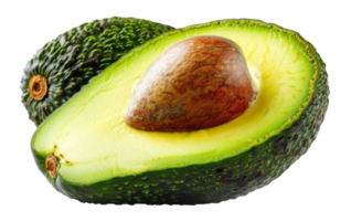 AI generated Ripe avocado cut in half revealing the seed on transparent background - stock png. png