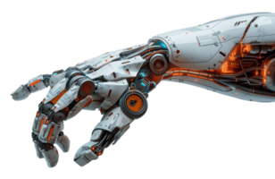 AI generated Futuristic white robotic arm with mechanical complexity on transparent background - stock png. png