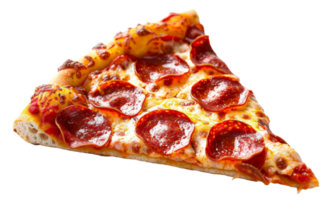 AI generated Hot pepperoni pizza slice with melting cheese on transparent background - stock png. png