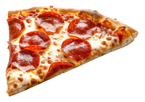 ai genererad varm pepperoni pizza skiva med smältande ost på transparent bakgrund - stock png. png