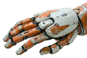AI generated Futuristic white robotic arm with mechanical complexity on transparent background - stock png. png