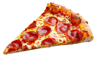 AI generated Hot pepperoni pizza slice with melting cheese on transparent background - stock png. png