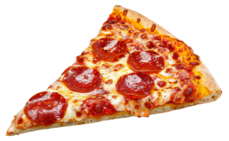 AI generated Hot pepperoni pizza slice with melting cheese on transparent background - stock png. png