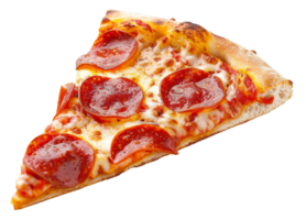 AI generated Hot pepperoni pizza slice with melting cheese on transparent background - stock png. png