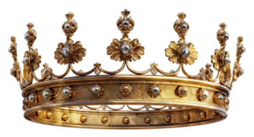 ai generado majestuoso dorado corona con diamantes en transparente antecedentes - valores png. png