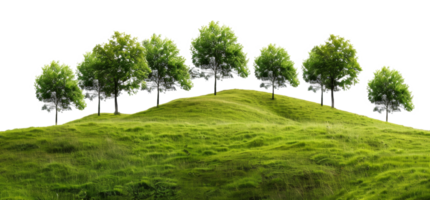 ai generato sereno rotolamento verde colline con lussureggiante alberi nel un' tranquillo, calmo paesaggio su trasparente sfondo - azione png. png