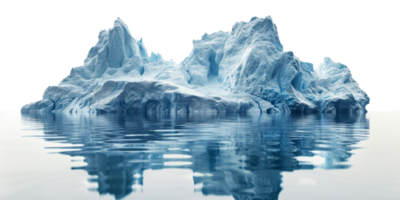 AI generated Majestic iceberg floating in calm water with reflection on transparent background - stock png. png