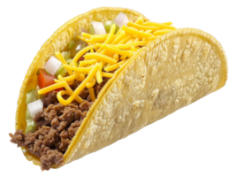 ai generado crujiente carne de vaca taco con lechuga, queso, y tomate en transparente antecedentes - valores png. png