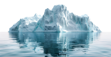 AI generated Majestic iceberg floating in calm water with reflection on transparent background - stock png. png