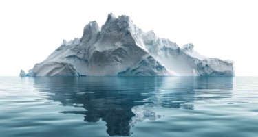 AI generated Majestic iceberg floating in calm water with reflection on transparent background - stock png. png