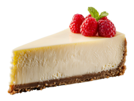 ai généré classique crémeux cheesecake tranche avec framboise sur transparent Contexte - Stock png. png