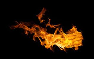 Fire and burning flame of explosive fireball isolated on dark background for graphic design photo