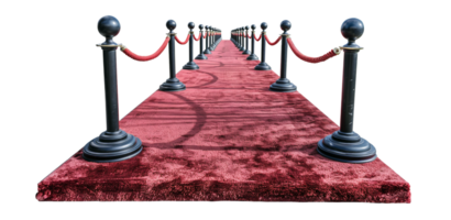 ai généré luxueux rouge tapis un événement entrée avec velours Cordes sur transparent Contexte - Stock png. png