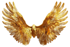 AI generated Golden angel wings spread wide on transparent background - stock png. png