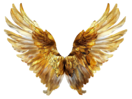 AI generated Golden angel wings spread wide on transparent background - stock png. png