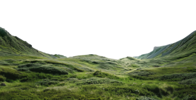 AI generated Verdant rolling hills with grassy textures in the highlands on transparent background - stock png. png