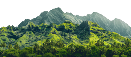 AI generated Lush green tropical hills with dense palm trees on transparent background - stock png. png