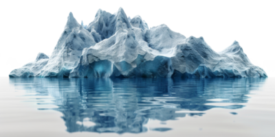 AI generated Majestic iceberg floating in calm water with reflection on transparent background - stock png. png