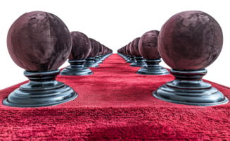 AI generated Elegant red carpet entrance with stanchions and velvet ropes on transparent background - stock png. png