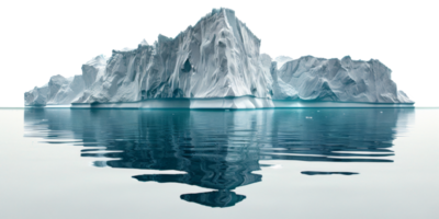 AI generated Majestic iceberg floating in calm water with reflection on transparent background - stock png. png