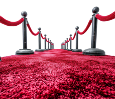 AI generated Luxurious red carpet event entrance with velvet ropes on transparent background - stock png. png