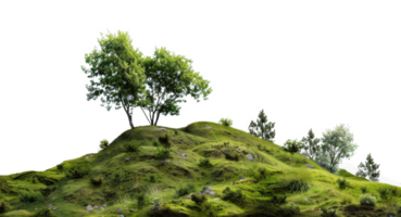 AI generated Solitary tree on a rolling green hill on transparent background - stock png. png