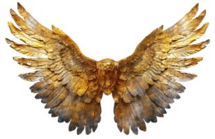 AI generated Golden angel wings spread wide on transparent background - stock png. png