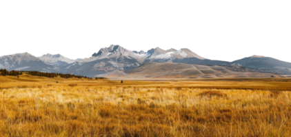 ai généré l'automne prairie avec Montagne intervalle toile de fond en dessous de une clair ciel sur transparent Contexte - Stock png. png