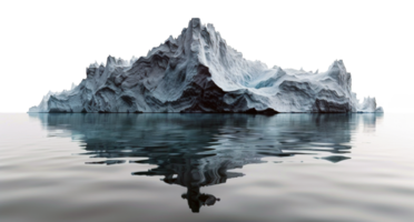 AI generated Majestic iceberg floating in calm water with reflection on transparent background - stock png. png