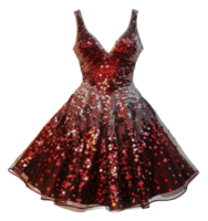 AI generated Red sequined cocktail dress for parties on transparent background - stock png. png