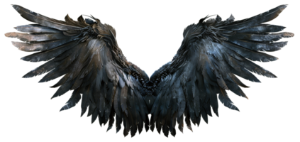 AI generated Spread wings of a dark raven in flight on transparent background - stock png. png