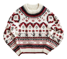 AI generated Knitted winter sweater with festive pattern on transparent background - stock png. png