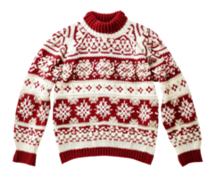 AI generated Knitted winter sweater with festive pattern on transparent background - stock png. png