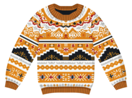 AI generated Knitted winter sweater with festive pattern on transparent background - stock png. png