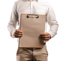 AI generated Professional man with clipboard in white shirt on transparent background - stock png. png