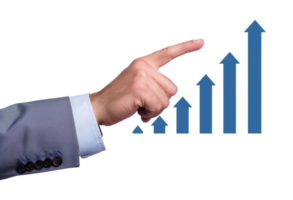 AI generated Hand pointing at a progressive growth chart on transparent background - stock png. png