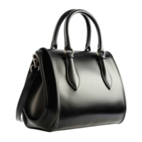 AI generated Black leather handbag on transparent background - stock png. png