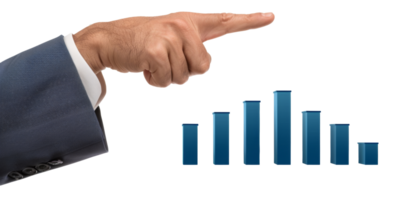 AI generated Hand pointing at a progressive growth chart on transparent background - stock png. png