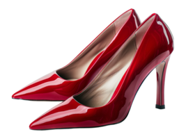 AI generated Red patent high heel shoes on transparent background - stock png. png