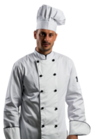 ai generado profesional cocinero en uniforme posando en transparente antecedentes - valores png. png