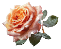 AI generated Pink rose with dew drops on transparent background - stock png. png