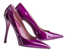 AI generated Purple patent high heel shoes on transparent background - stock png. png