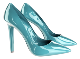 AI generated Blue patent high heel shoes on transparent background - stock png. png