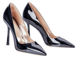 AI generated Black patent high heel shoes on transparent background - stock png. png