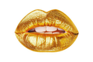 AI generated Golden beautiful lips on a transparent background png