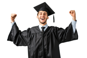 AI generated Graduate smiling with raised fists on transparent background png