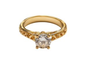 ai generado oro Boda anillo con un diamante en transparente antecedentes png