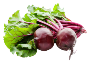 AI generated Two red beets with lush green leaves on a transparent background png