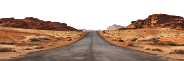 ai generado vacío la carretera en el Desierto en un transparente antecedentes png